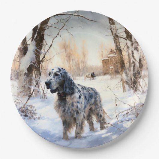 Engelse setter laat het sneeuwen Kerstmis Papieren Bordje (Voorkant)