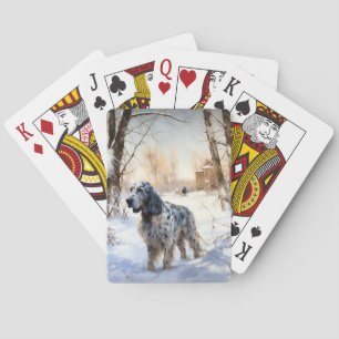 Engelse setter laat het sneeuwen Kerstmis Pokerkaarten