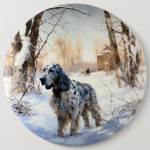 Engelse setter laat het sneeuwen Kerstmis Ronde Button 6,0 Cm (Voorkant)