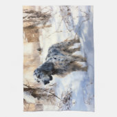 Engelse setter laat het sneeuwen Kerstmis Theedoek (Verticaal)