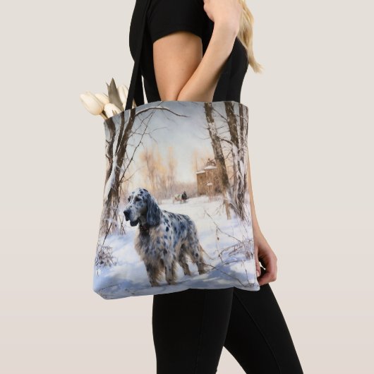 Engelse setter laat het sneeuwen Kerstmis Tote Bag (Dichtbij)