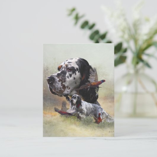 Engelse setter met fazanten, kunst briefkaart (Staand voorkant)