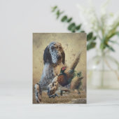Engelse setter met fazanten, kunst feestdagenkaart (Staand voorkant)