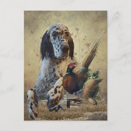 Engelse setter met fazanten, kunst feestdagenkaart (Voorkant)