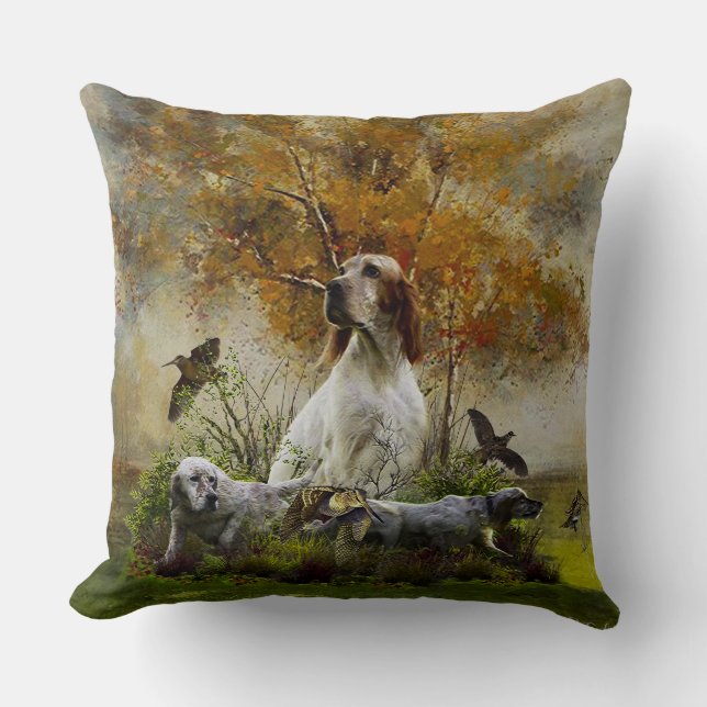Engelse setter met fazanten, kunst   kussen (Voorkant)
