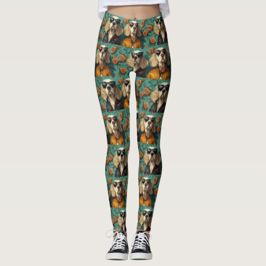 Engelse Setter Met Hartrozen Valentijnsdag  Leggings (Voorkant)