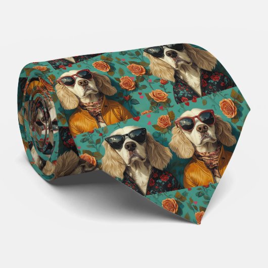 Engelse Setter Met Hartrozen Valentijnsdag  Stropdas (Opgerold)
