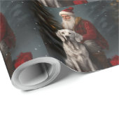 Engelse Setter met Kerstman Feestelijke Kerstmis Cadeaupapier (Rol Hoek)