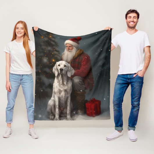 Engelse Setter met Kerstman Feestelijke Kerstmis Fleece Deken (In situ)