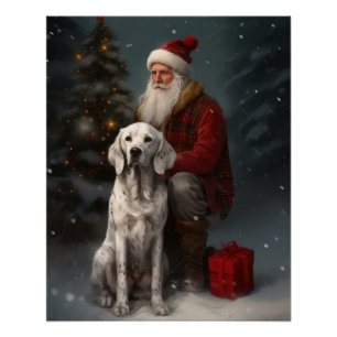 Engelse Setter met Kerstman Feestelijke Kerstmis Perfect Poster