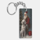 Engelse Setter met Kerstman Feestelijke Kerstmis Sleutelhanger (Voorkant Links)