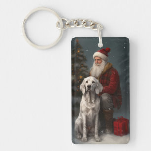 Engelse Setter met Kerstman Feestelijke Kerstmis Sleutelhanger