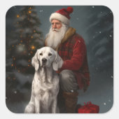 Engelse Setter met Kerstman Festieve Kerstmis Vierkante Sticker (Voorkant)