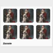 Engelse Setter met Kerstman Festieve Kerstmis Vierkante Sticker (Vel)