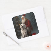Engelse Setter met Kerstman Festieve Kerstmis Vierkante Sticker (Envelop)