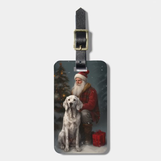 Engelse Setter met Kerstman Festive Kerstmis Bagagelabel (Voorkant verticaal)