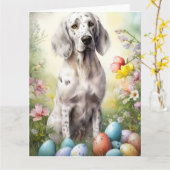 Engelse Setter met paaseieren Kaart (Gele Bloem)