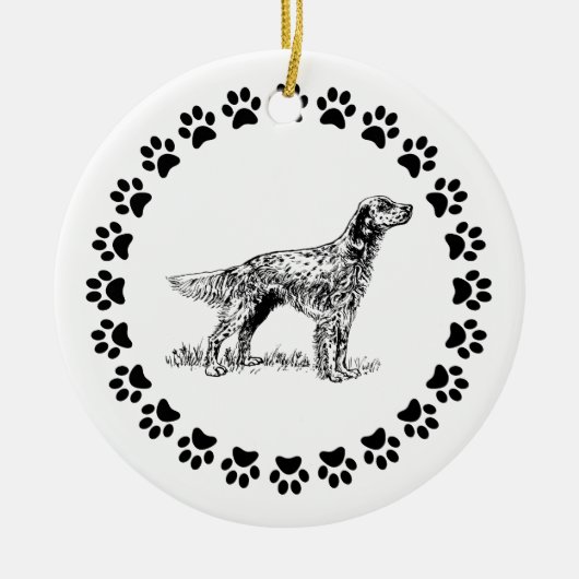 Engelse Setter met Pawprints Keramisch Ornament (Voorkant)
