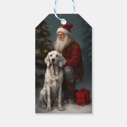 Engelse setter met sinterklaas feestelijke kerst cadeaulabel (Voorkant)