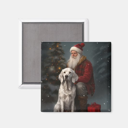Engelse setter met sinterklaas feestelijke kerst magneet (Voorkant / Achterkant)
