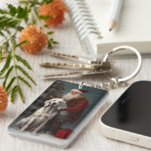 Engelse setter met sinterklaas feestelijke kerst sleutelhanger (Voorkant Rechts)