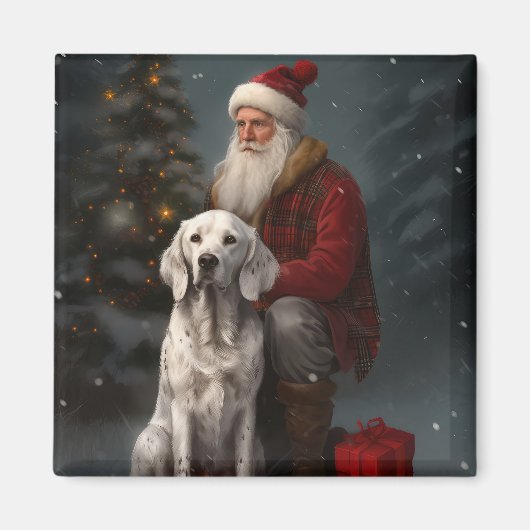 Engelse Setter Met Sinterklaas Festive Kerstmis Magneet (Voorkant)