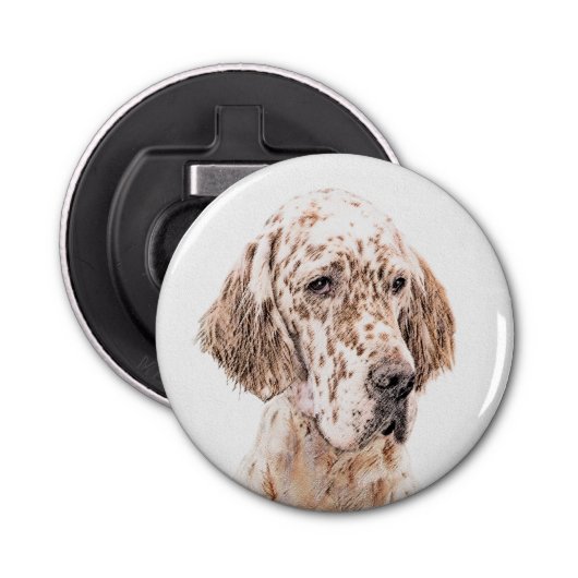 Engelse Setter Oranje Belton Painting Dog Art Button Flesopener (Voorkant)