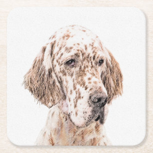 Engelse Setter Oranje Belton Painting Dog Art Kartonnen Onderzetters