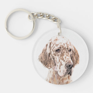 Engelse Setter Oranje Belton Painting Dog Art Sleutelhanger