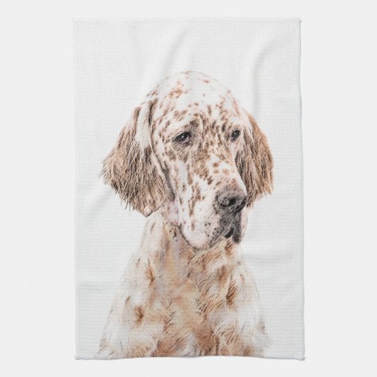 Engelse Setter Oranje Belton Painting Dog Art Theedoek (Verticaal)