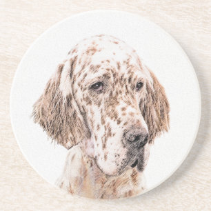 Engelse Setter Oranje Belton Painting Dog Art Zandsteen Onderzetter