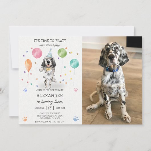 Engelse Setter Pawty Dog Puppy Verjaardag Blauw Fo Kaart (Voorkant)