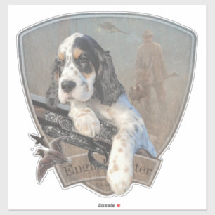 Engelse Setter pup met een klassiek hagelgeweer    Sticker