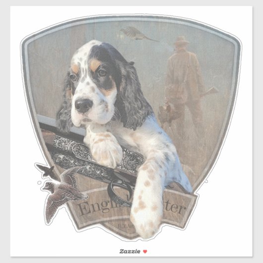 Engelse Setter pup met een klassiek hagelgeweer Sticker (Vel)