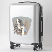 Engelse Setter pup met een klassiek hagelgeweer Sticker (Koffer)