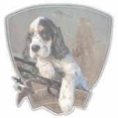 Engelse Setter pup met een klassiek hagelgeweer Sticker (Voorkant)