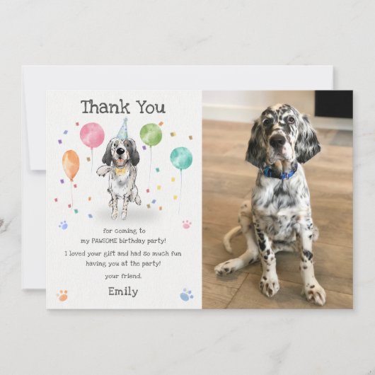 Engelse Setter Puppy Dog Verjaardag Dank je kaart (Voorkant)
