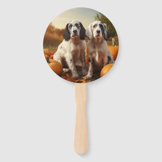 Engelse Setter Puppy Herfst Delight Pompoen Handwaaier (Achterkant)