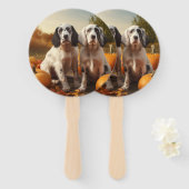 Engelse Setter Puppy Herfst Delight Pompoen Handwaaier (Voorkant en achterkant)