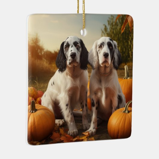 Engelse Setter Puppy Herfst Delight Pompoen Keramisch Ornament (Rechts)