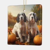 Engelse Setter Puppy Herfst Delight Pompoen Keramisch Ornament (Links)