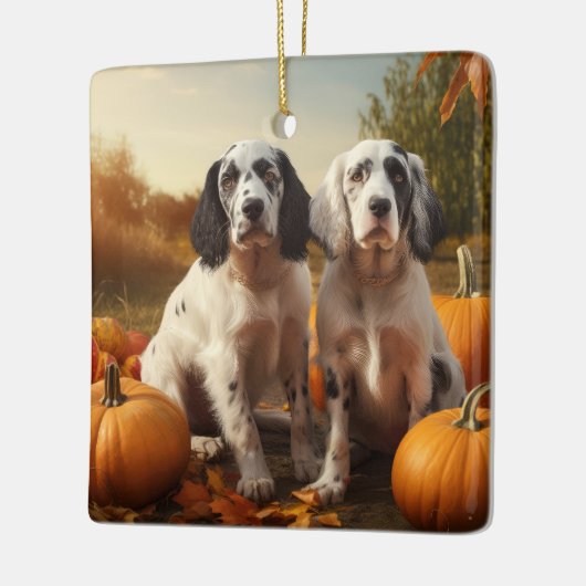 Engelse Setter Puppy Herfst Delight Pompoen Keramisch Ornament (Links)