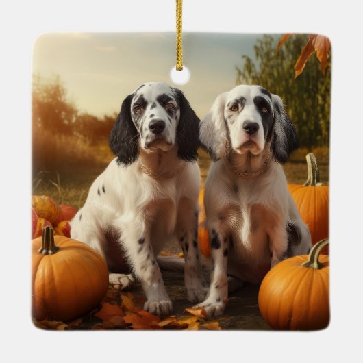 Engelse Setter Puppy Herfst Delight Pompoen Keramisch Ornament (Achterkant)
