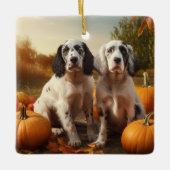 Engelse Setter Puppy Herfst Delight Pompoen Keramisch Ornament (Voorkant)