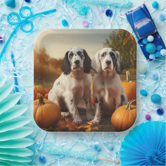 Engelse Setter Puppy Herfst Delight Pompoen Papieren Bordje (Feest)