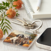 Engelse Setter Puppy Herfst Delight Pompoen Sleutelhanger (Voorkant Rechts)