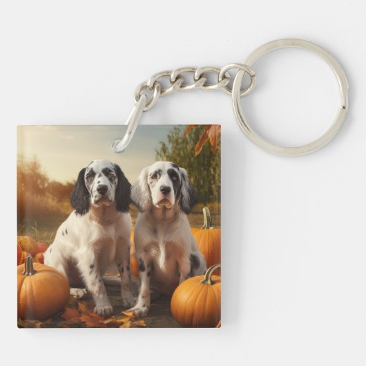 Engelse Setter Puppy Herfst Delight Pompoen Sleutelhanger (Achterkant)