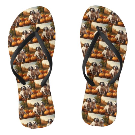 Engelse Setter Puppy Herfst Delight Pompoen Teenslippers (Voetbed)