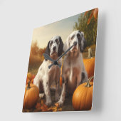 Engelse Setter Puppy Herfst Delight Pompoen Vierkante Klok (Hoek)