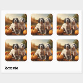 Engelse Setter Puppy Herfst Delight Pompoen Vierkante Sticker (Vel)
